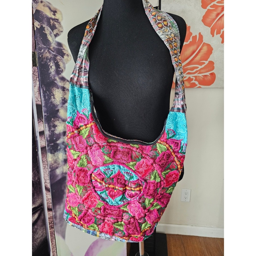 Bohemian Floral Embroidered Hobo Bag Multi Color Hippie Crossbody Shoulder Bag